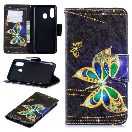 Etui en PU feuille de papier pour l'impression de motifs papillon avec diamant pour votre Samsung Galaxy A40