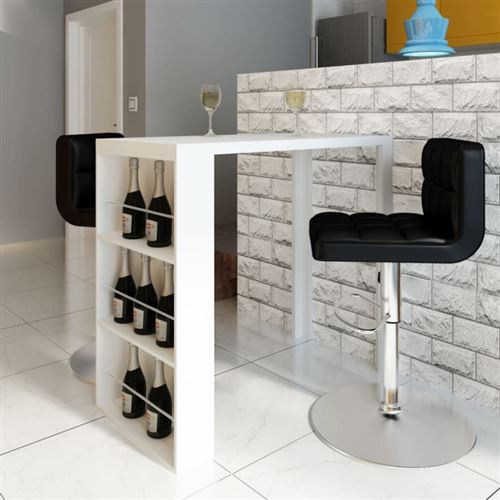 Table de bar Blanche Vernissée avec 3 étagères de rangement