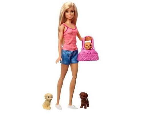 Barbie - Famille coffret le Bain des Chiots, poupée blonde et 3 figurines de chiots, avec baignoire et accessoires, jouet po 1065