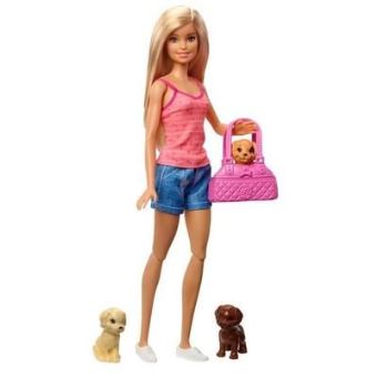 3€03 sur Barbie - Famille coffret le Bain des Chiots, poupée blonde et 3  figurines de chiots, avec baignoire et accessoires, jouet po 1065 - Poupon  - Achat & prix