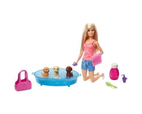 3€03 sur Barbie - Famille coffret le Bain des Chiots, poupée blonde et 3  figurines de chiots, avec baignoire et accessoires, jouet po 1065 - Poupon  - Achat & prix
