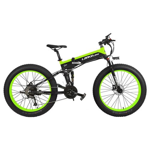 Vélo électrique pliant LANKELEISI XT750 Plus Noir Vert- IP54, 48V 12.8AH, Vitesse maximale 40 km / h