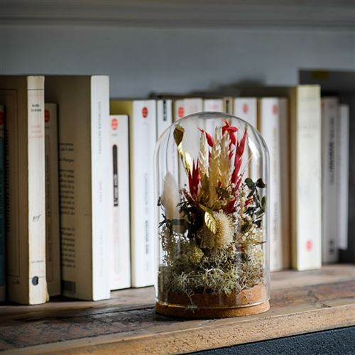 Cloche de fleurs séchées Rouge et Vert