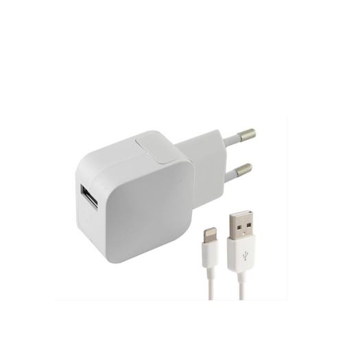 Chargeur Mural + Câble Lightning MFI KSIX USB 1 m 100-240 V 5 V 2,4 A Blanc