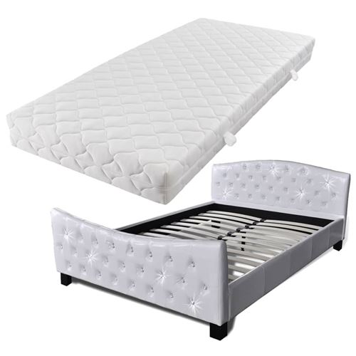 vidaXL Bed met matras kunstleer wit 140x200 cm