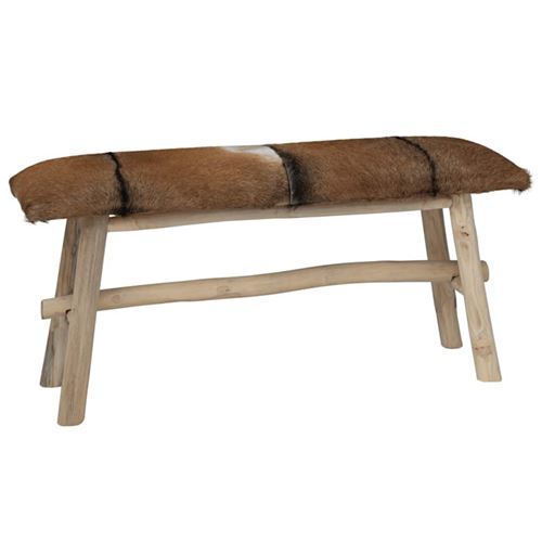 VIDAXL - Banc - Cuir Véritable et Teck - 100 x 30 x 45 cm - Image 3