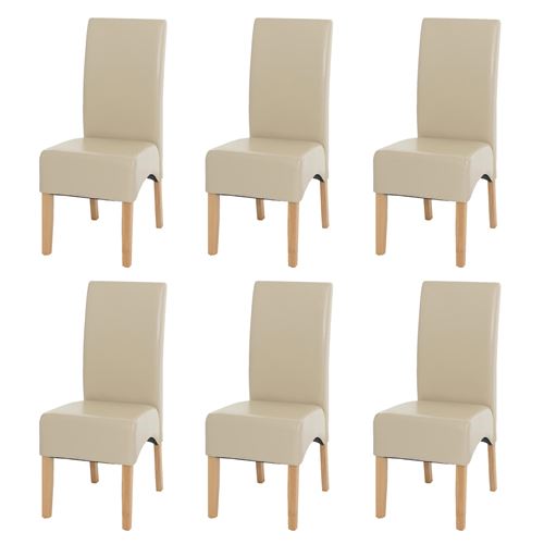 Lot de 6 chaises Latina cuir reconstitué couleur crème, pieds clairs