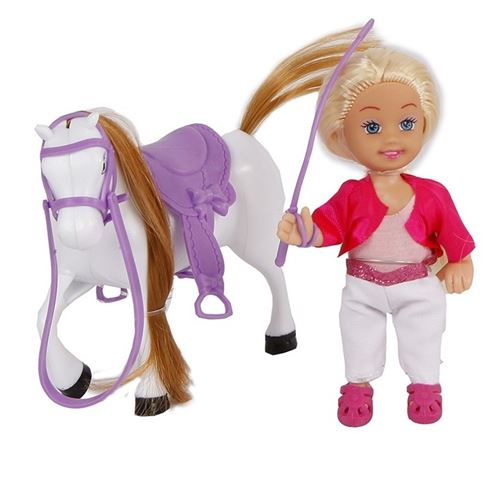 Cute Girl poupée avec cheval 14 cm blanc