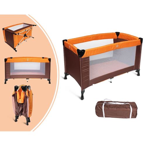 Leogreen - Parc de Jeu pour Bébé, Lit Parapluie Pliable, Standard CE, 125 x 65 x 76 cm, Orange/Marron, Taille déployée: 125 x 76 x 65 cm