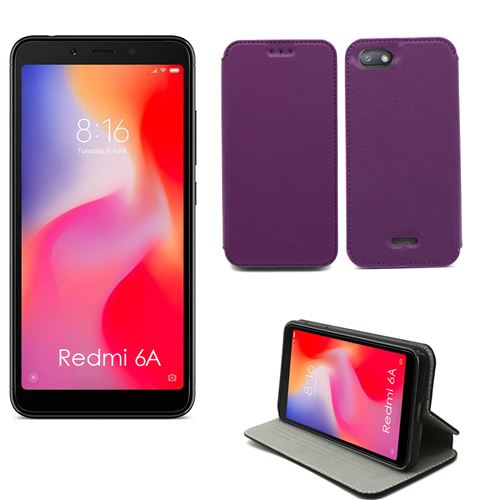 Etui Luxe Xiaomi Redmi 6a Violet Slim Cuir Style Stand - Housse Coque Anti Choc De Protection Redmi 6a Smartphone 2018 / 2019 - Accessoires Pochette Case
