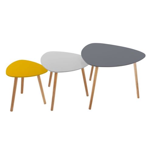 Lot de 3 Tables à Café en Bois Mileo 60cm Multicolore