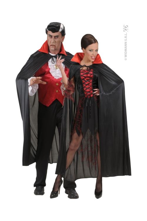 Cape satin noir col rouge