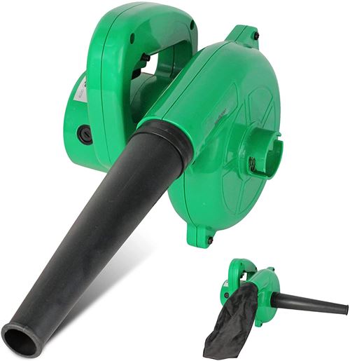 Mini Souffleur de Feuilles Electrique - Reversible en Aspirateur avec Sac de Recuperation - Longueur du Câble 2M - 500 W - 40CM - Vert