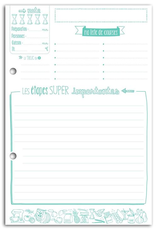 Draeger la carterie Lot de 20 fiches recettes à compléter Multicolore