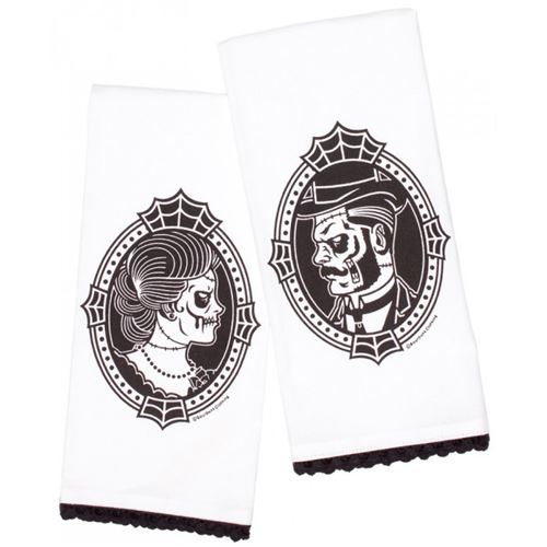 lot de 2 essuie main rockabilly homme et femme camée rock