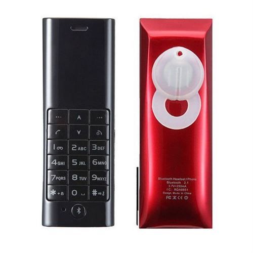 Mini Téléphone Oreillette Bluetooth Autonome Mini Mobile Micro Sim Rouge Noir - YONIS