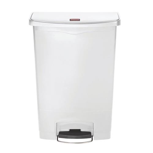 Poubelle à pédale frontale large blanche 90l slim jim step-on