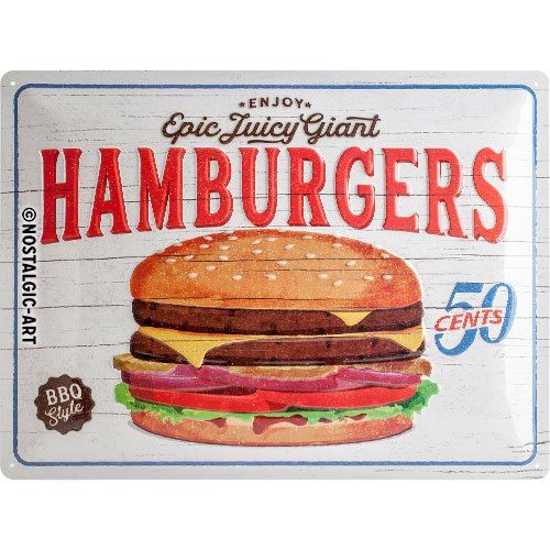 Nostalgic-Art 23240, USA, hamburgers, plaque en métal 30 x 40 cm