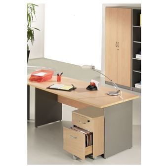 Bureau 160 + Caisson + Armoire Hêtre Alu - L 160 x l 80 x H 72 cm - 1