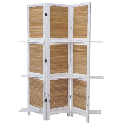 Paravent Yvelines avec fonds de rayonnage style shabby 170x125cm blanc marron
