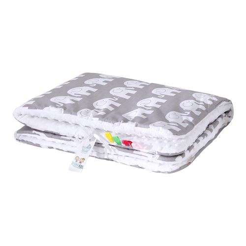 Sevira kids Couverture bébé en coton et minky, ELEPHANTS Gris 100 x 75 cm