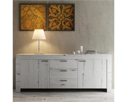 Enfilade contemporaine couleur chêne blanchi THELMA 2-L 210 x P 43 x H 83 cm