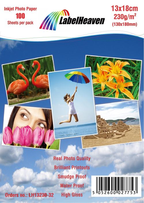 LabelHeaven - 100 Feuilles Papier Photo 13 x 18 cm Premium Haute Brillance 230g