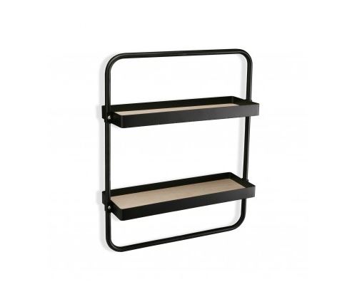 Étagère Murale Métal Noir et Bois MDF