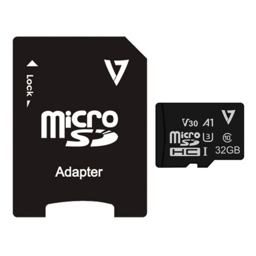 v7 32gb micro sdhc v30 u3 a1 cl10 100mbs max read 4k uhd adapter noir
