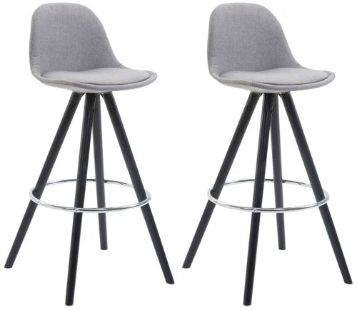 Lot de 2 Tabourets de Bar Franklin Tissu avec pieds ronds , Bois de chêne Noir/Gris