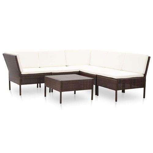 Vidaxl salon de jardin 6 pcs avec coussins r&eacute;sine tress&eacute;e marron 48947