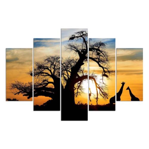 HOMEMANIA Set 5 Tableau 5 pz Girafe - Animaux - pour Séjour, Chambre - en MDF, 108 x 70 cm