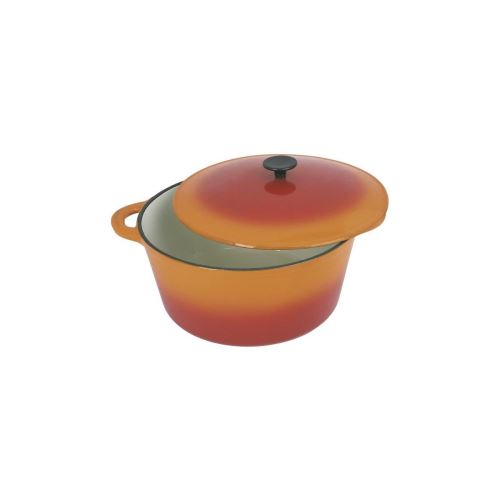 Crealys Grand Chef Cocotte Ronde En Fonte Dacier Emaillee - O 26 Cm - 5 L - Orange - Tous Feux Dont Induction