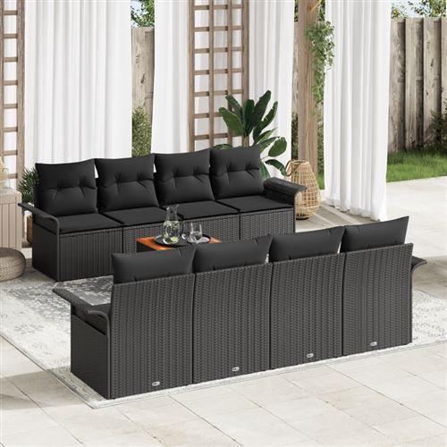 Non Communiqué Noir Ensemble De Canapé De Jardin 9 Pièces Avec Coussins Poly Rattan Acacia