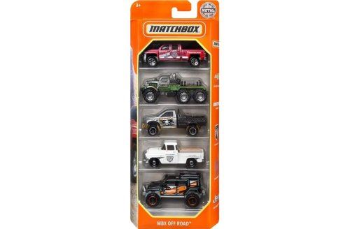Set 5 véhicules matchbox : collection mbx off road - coffret voiture camion miniature noir blanc vert + carte offerte - enfant