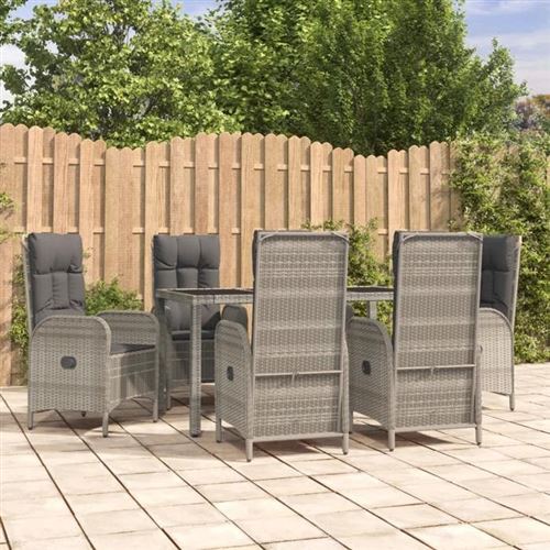 Non Communiqué Gris Vidaxl Ensemble À Manger Jardin Et Coussins 7 Pcs Rotin, Ensemble De Salle À Manger, Ensemble De Salle À Manger 3185026