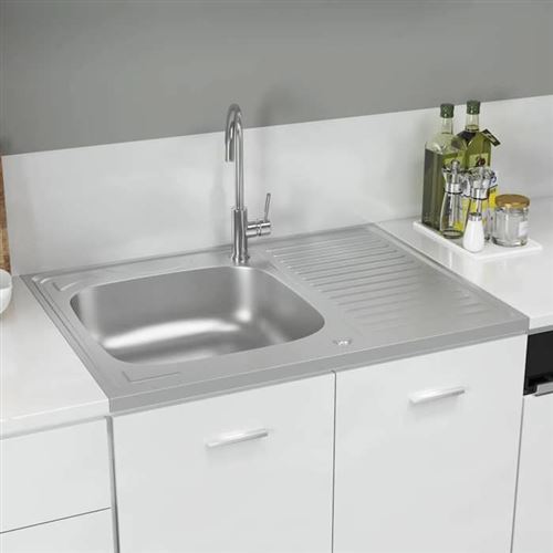 Jeu d'évier de cuisine et égouttoir argenté 800x600x155 mm inox Vidaxl