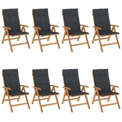 Non Communiqué Noir Lot De 8 Chaise Vidaxl Exterieur Pliable En Teck H. 104 Cm