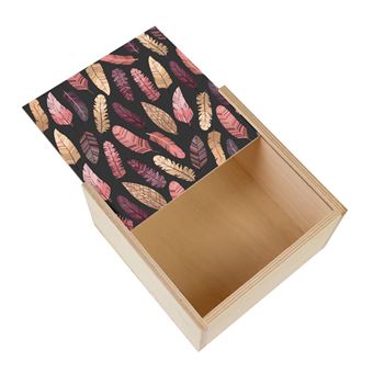 Boîte En Bois 10x10x10 Cm - Motif Vague Hokusai, Couvercle Coulissant, Sapin Clair - Rangement Bijoux, Cadeau, Déco
