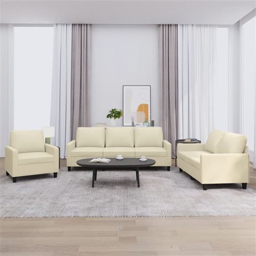 Non Communiqué Crème Vidaxl Ensemble De Canapés 3 Pcs Avec Coussins Similicuir3201399