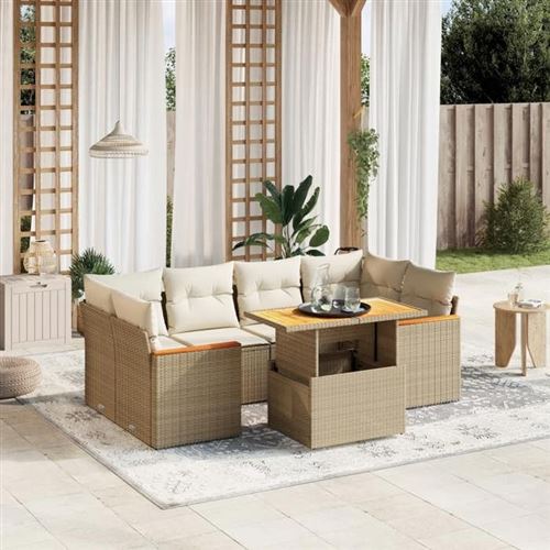Non Communiqué Beige Vidaxl Salon De Jardin Avec Coussins 7 Pcs, Canapés De Terrasse, Ensemble De Meubles De Patio, Mobilier D'extérieur, 3272976