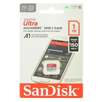 Carte mémoire Micro SDXC SanDisk 1To Ultra UHS-I Carte vitesse jusqu'à 150  Mo/s Classe 10 U1 homologuée A1 nouveauté 2022 (adaptateur SD fourni) -  Carte mémoire micro SD - Achat & prix