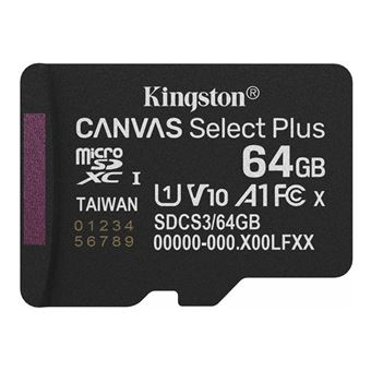 Kingston Canvas Select Plus - Carte mémoire flash - 64 Go - A1 / Video Class V10 / UHS-I U1 / Class10 - microSDXC UHS-I - 1