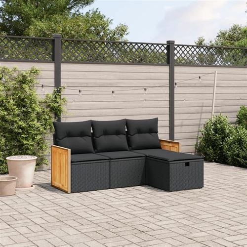 Non Communiqué Noir Vidaxl Salon De Jardin Avec Coussins 4 Pcs, Canapés De Terrasse, Ensemble De Meubles De Patio, Mobilier D'extérieur, 3265703