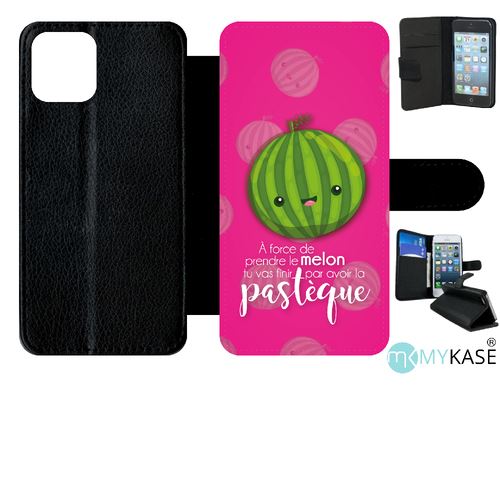 Etui My-Kase pour iPhone 11 Pro - force de prendre le melon tu vas finir par avoir la pastque fond rose - Simili-cuir Noir