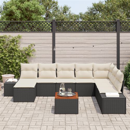 Vidaxl Noir/Blanc Ensemble De Canapé De Jardin 9 Pcs Et - Image 3