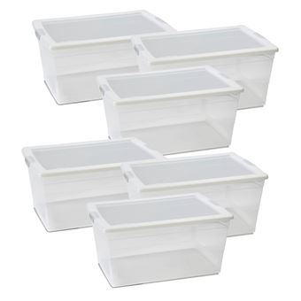 Lot de 6 boîte de rangement hermétique 6 L, caisse de transport avec couvercle solide et clips sur les côtés - Longueur 34 x Profondeur 21 x Hauteur 12 cm- JUANIO - - 1