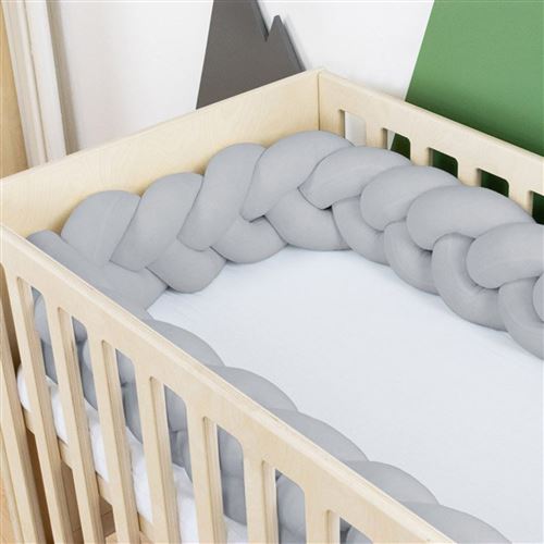 Tour de lit tressé MIMI - coton gris OEKO TEX anti-allergique - 300 cm - Benlemi