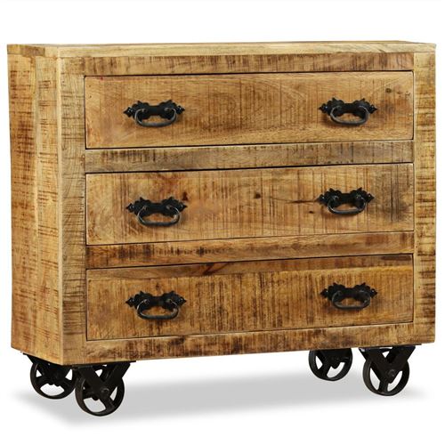Buffet bahut armoire console meuble de rangement avec 3 tiroirs bois de manguier brut