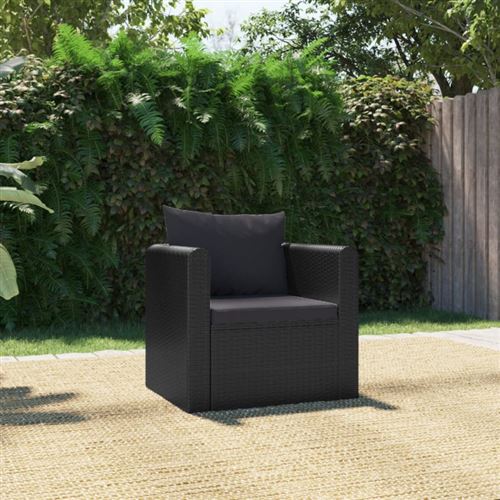 Vidaxl fauteuil avec coussins r&eacute;sine tress&eacute;e noir 46555
